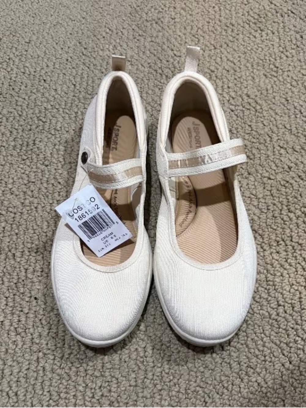 Girls' Cream Mary Jane Flats with Hook-and-Loop Strap